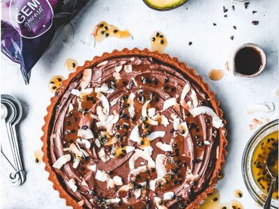 Vegan Chocolate and Passion Fruit Mousse Tart