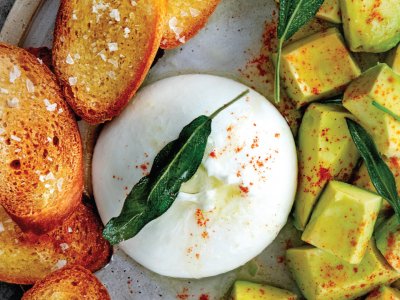 Burrata with Marinated GEM® Avocado, Sage and Crostini 